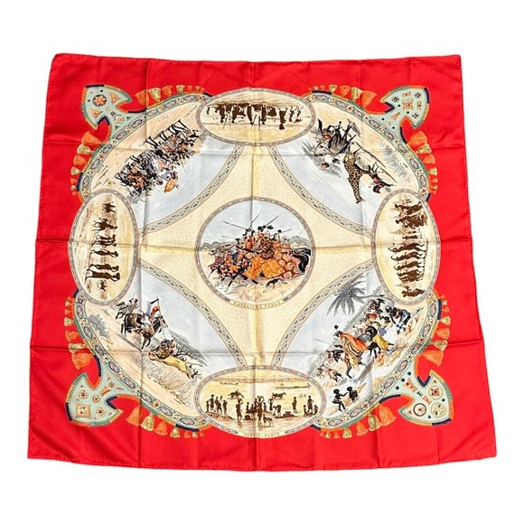 Authentic RARE! Hermes Carre Africa Tribe Vintage 90cm Red Silk Scarf - Picture 1 of 6